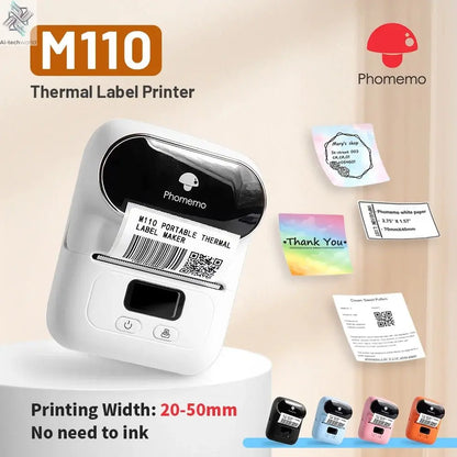 Phomemo M110 Mini Portable Thermal Printer Self-adhesive Label Printer For 3/5/10 rolss Stickers Label Maker Printer Without Ink Ai-TechWorld