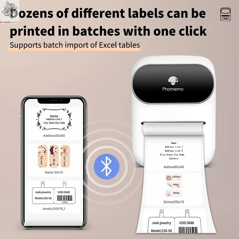 Phomemo M110 Mini Portable Thermal Printer Self-adhesive Label Printer For 3/5/10 rolss Stickers Label Maker Printer Without Ink Ai-TechWorld