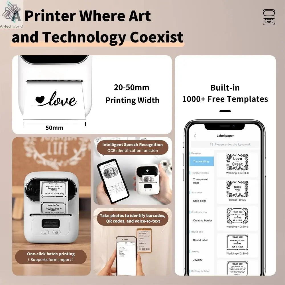 Phomemo M110 Mini Portable Thermal Printer Self-adhesive Label Printer For 3/5/10 rolss Stickers Label Maker Printer Without Ink Ai-TechWorld