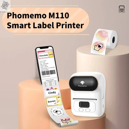 Phomemo M110 Mini Portable Thermal Printer Self-adhesive Label Printer For 3/5/10 rolss Stickers Label Maker Printer Without Ink Ai-TechWorld