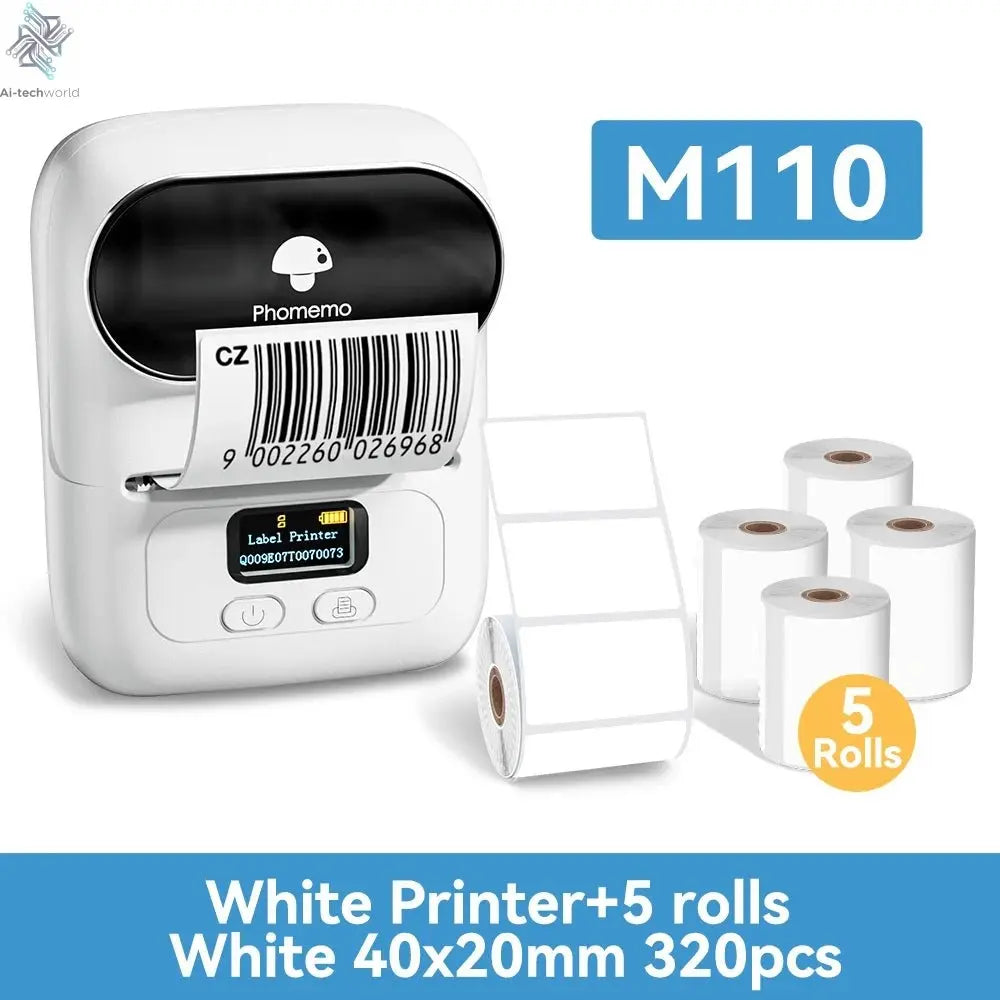 Phomemo M110 Mini Portable Thermal Printer Self-adhesive Label Printer For 3/5/10 rolss Stickers Label Maker Printer Without Ink Ai-TechWorld