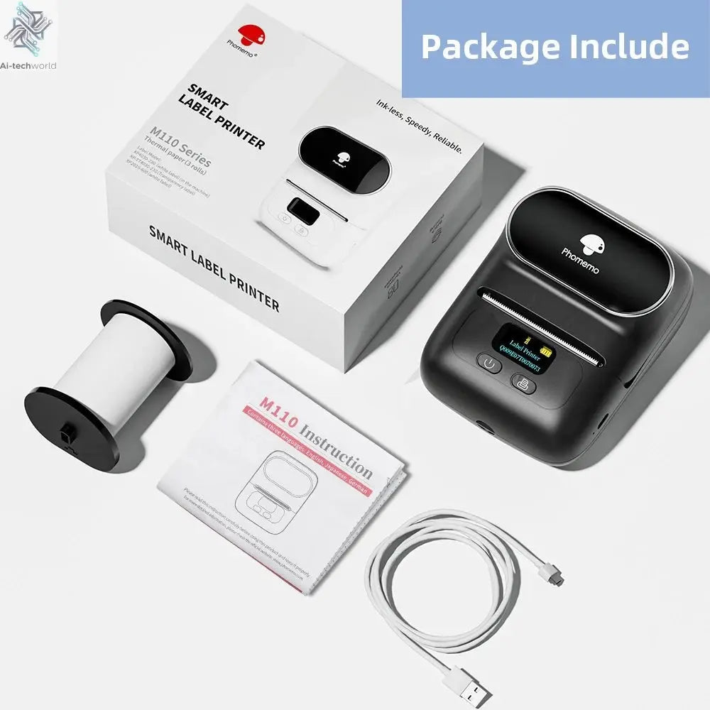 Phomemo M110 Mini Portable Thermal Printer Self-adhesive Label Printer For 3/5/10 rolss Stickers Label Maker Printer Without Ink Ai-TechWorld