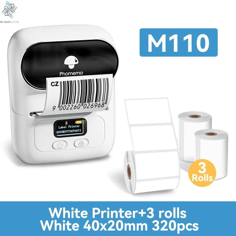 Phomemo M110 Mini Portable Thermal Printer Self-adhesive Label Printer For 3/5/10 rolss Stickers Label Maker Printer Without Ink Ai-TechWorld