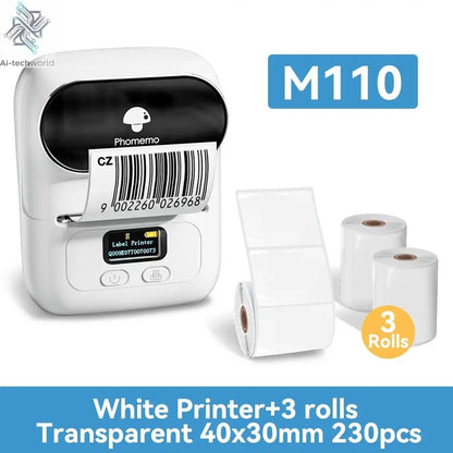 Phomemo M110 Mini Portable Thermal Printer Self-adhesive Label Printer For 3/5/10 rolss Stickers Label Maker Printer Without Ink Ai-TechWorld
