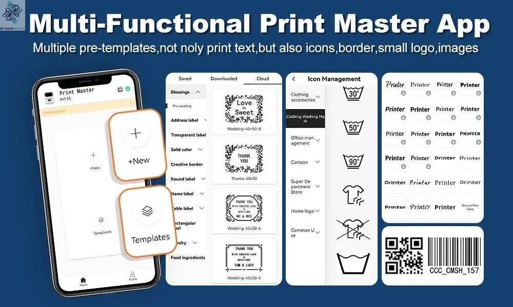 Phomemo M110 Self-adhesive Smart Thermal Label Printer for Business,Barcode Label, Price Tag, Address Wireless Sticker Printer Ai-TechWorld