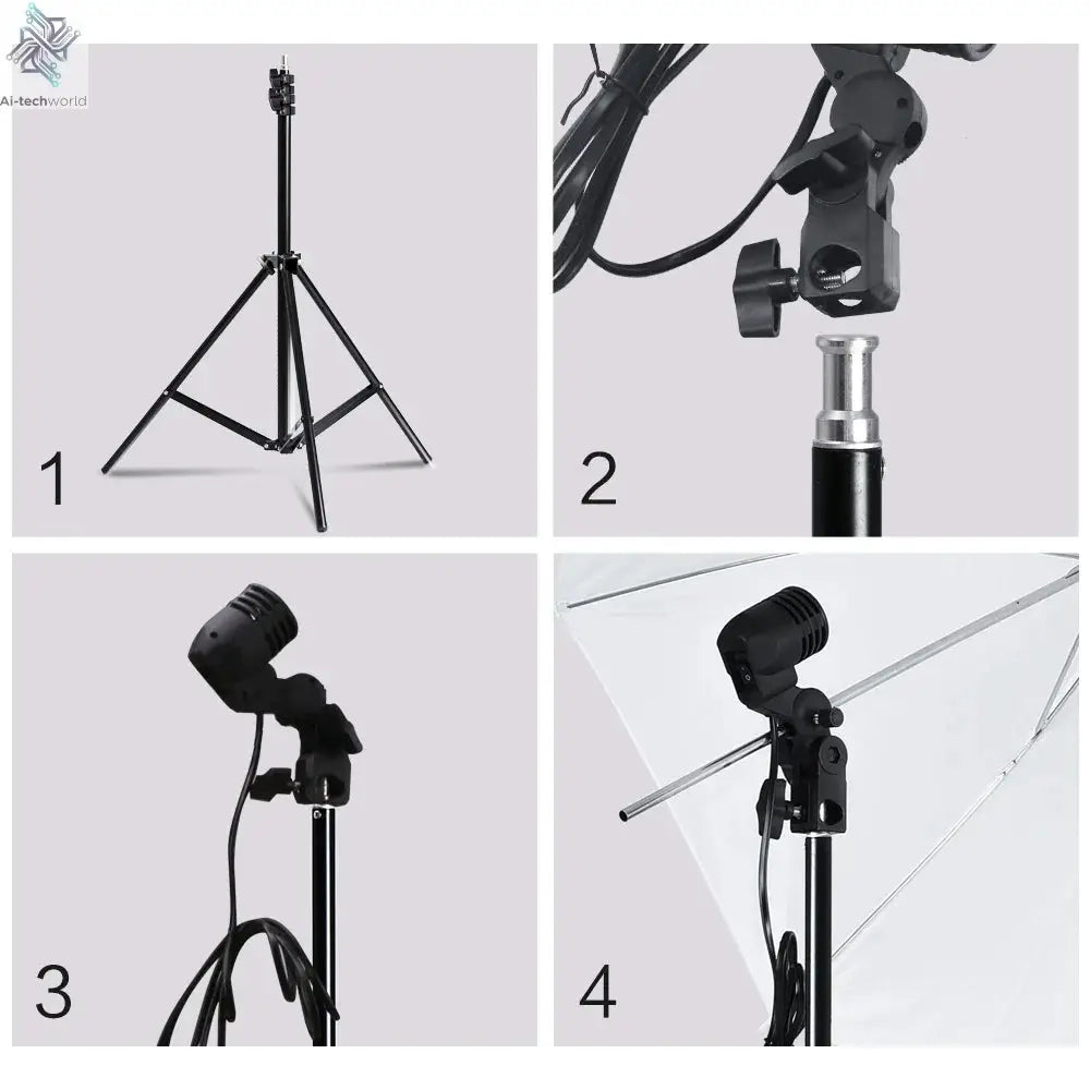Photography Photo Studio Softbox Lighting Kit With 2.6x3M Background Frame 3pcs Backdrops Tripod Stand Reflector Board 4Umbrella Ai-TechWorld 
