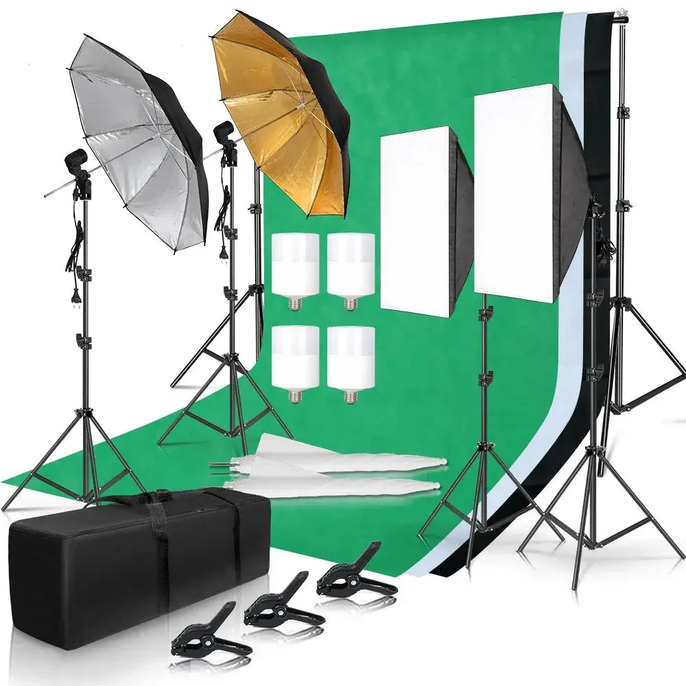 Photography Photo Studio Softbox Lighting Kit With 2.6x3M Background Frame 3pcs Backdrops Tripod Stand Reflector Board 4Umbrella Ai-TechWorld 
