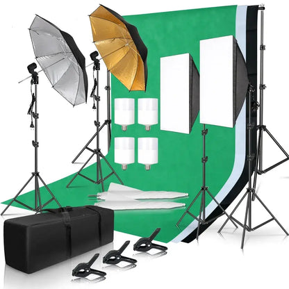 Photography Photo Studio Softbox Lighting Kit With 2.6x3M Background Frame 3pcs Backdrops Tripod Stand Reflector Board 4Umbrella Ai-TechWorld 