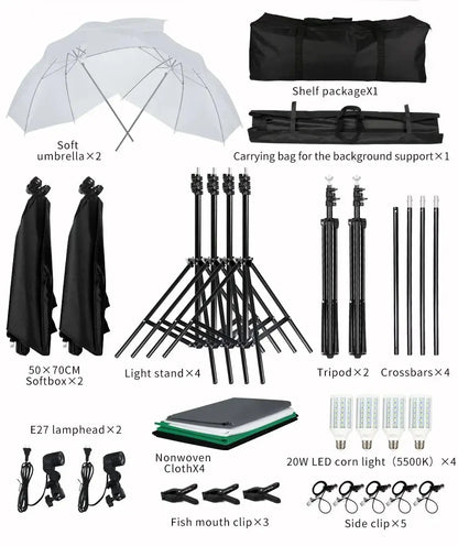 Photography Photo Studio Softbox Lighting Kit With 2.6x3M Background Frame 3pcs Backdrops Tripod Stand Reflector Board 4Umbrella Ai-TechWorld 