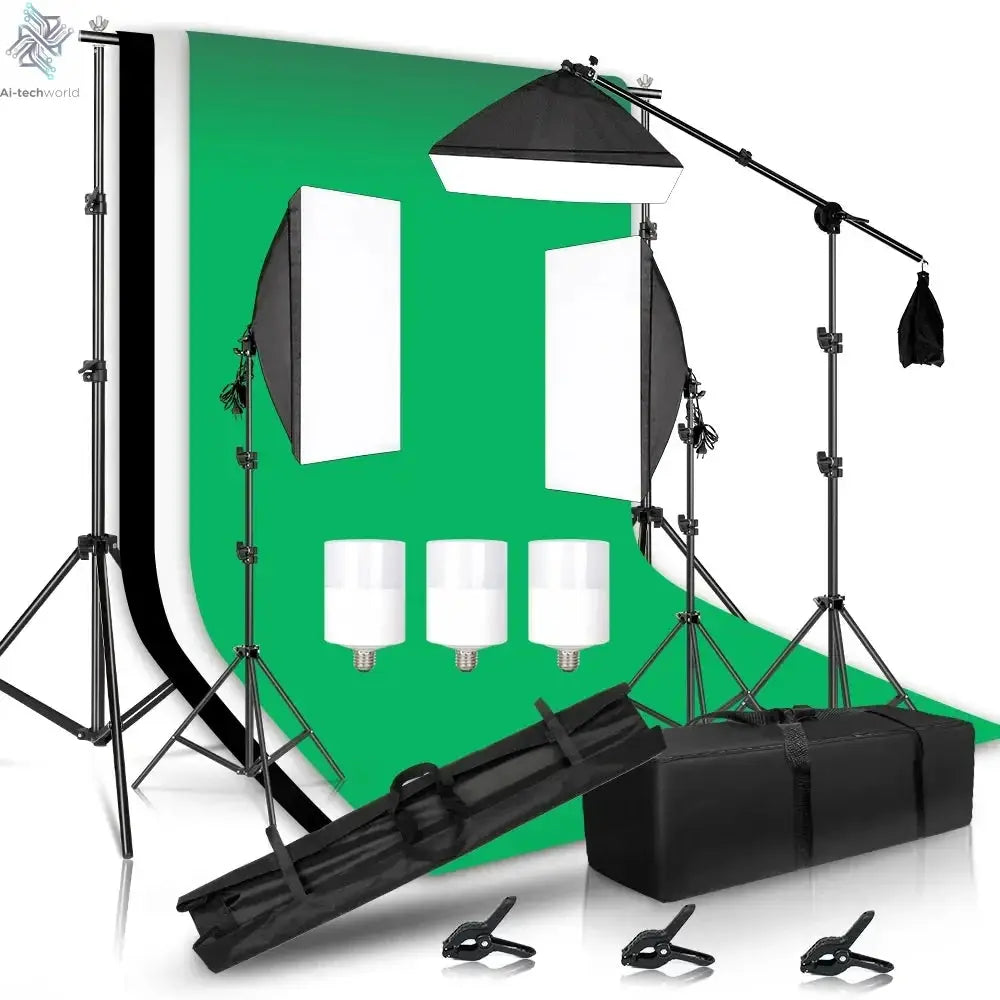 Photography Photo Studio Softbox Lighting Kit With 2.6x3M Background Frame 3pcs Backdrops Tripod Stand Reflector Board 4Umbrella Ai-TechWorld 