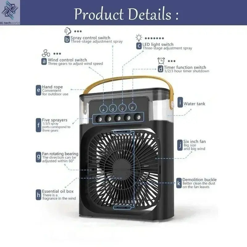 Portable 3-In-1 Fan Air Cooler w/ LED Night Light - Versatile Office/Home Cooling Solution Ai-TechWorld