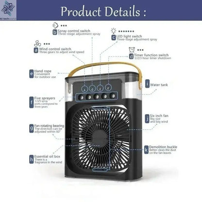Portable 3-In-1 Fan Air Cooler w/ LED Night Light - Versatile Office/Home Cooling Solution Ai-TechWorld