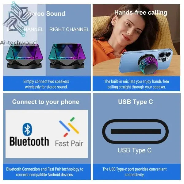 Portable Bluetooth Speakers 5W for Mobile Phone G200 Mini Cooler Sound Box for Computer Car Music Magnetic Wireless Megaphone Ai-TechWorld 