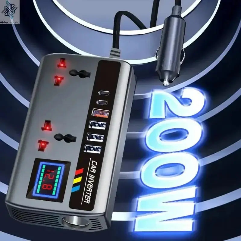 Portable Car Inverter 12V/24V to 220V Outlet Adapter with 4 USB Ports Fast Charging Automotive Charger for Auto Car Truck SUV RV - Ai-TechWorld