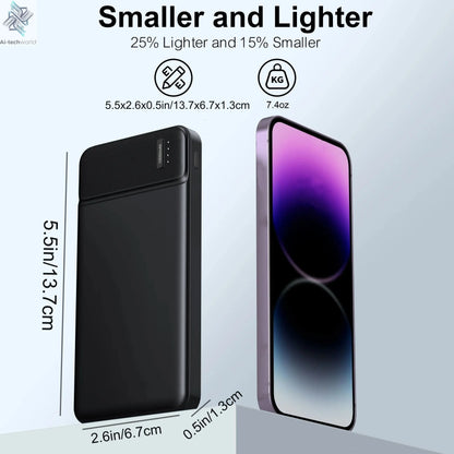 Portable Charger Power Bank 10000mAh, PD 22.5W Battery Pack, Slim Design, 3 Outputs, 2 Input. Ai-TechWorld 