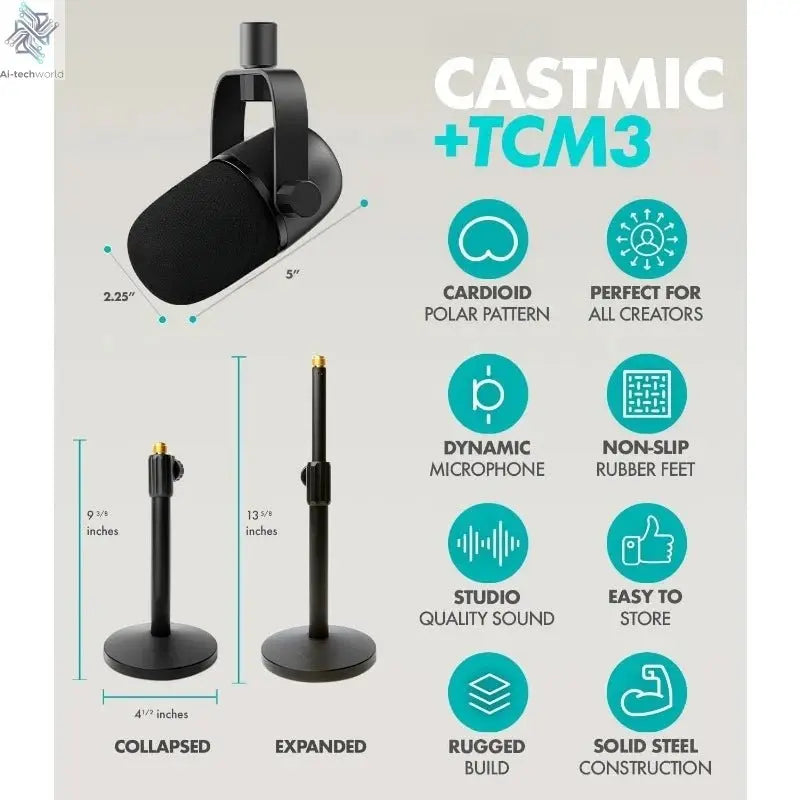 Portable Podcast Equipment Bundle for iPhone/Android Phones- Podcast Kit with Audio Interface, 2 CastMic Dynamic Mics, 2 Ta Ai-TechWorld