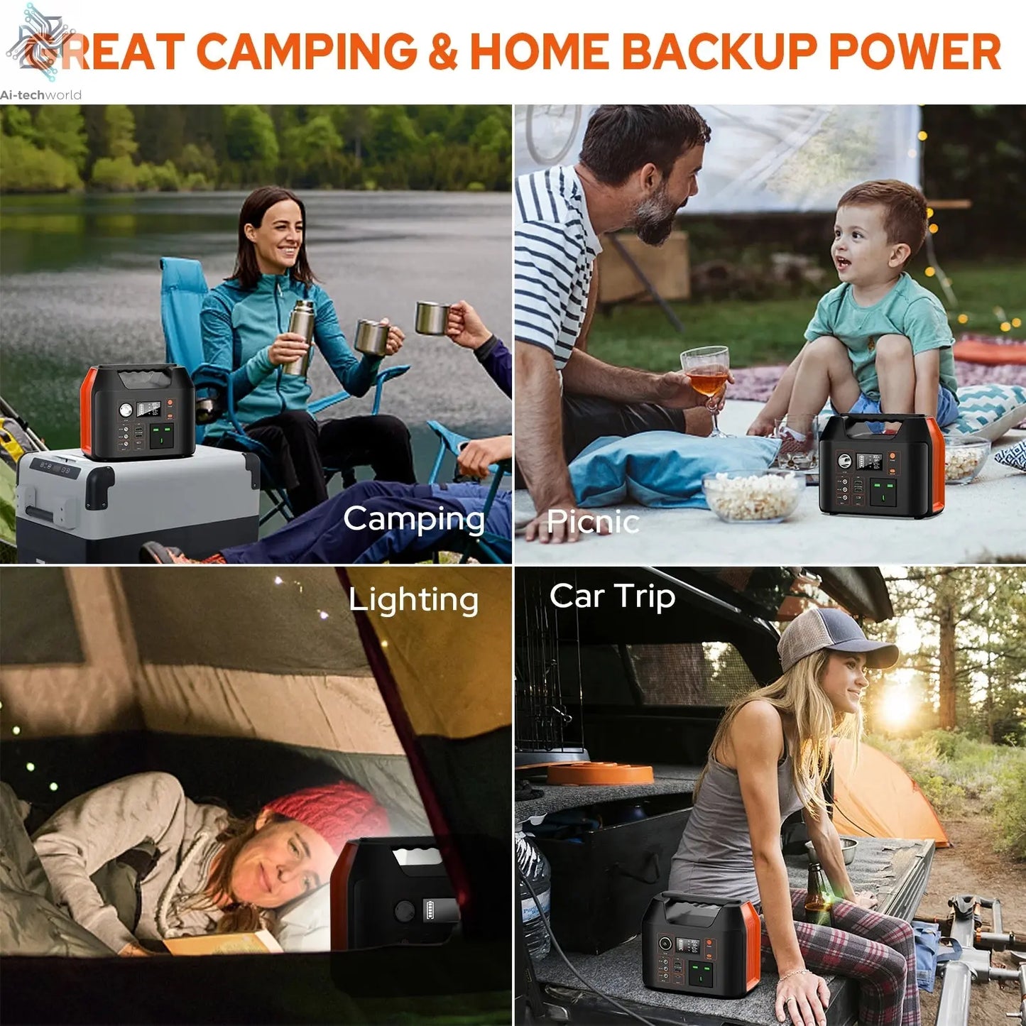 Portable Power Station 300W/150W Solar Generator Power Bank 110V/230V AC/DC/USB/USB C LiFePO4 Battery Pack For Camping CPAP RV Ai-TechWorld 