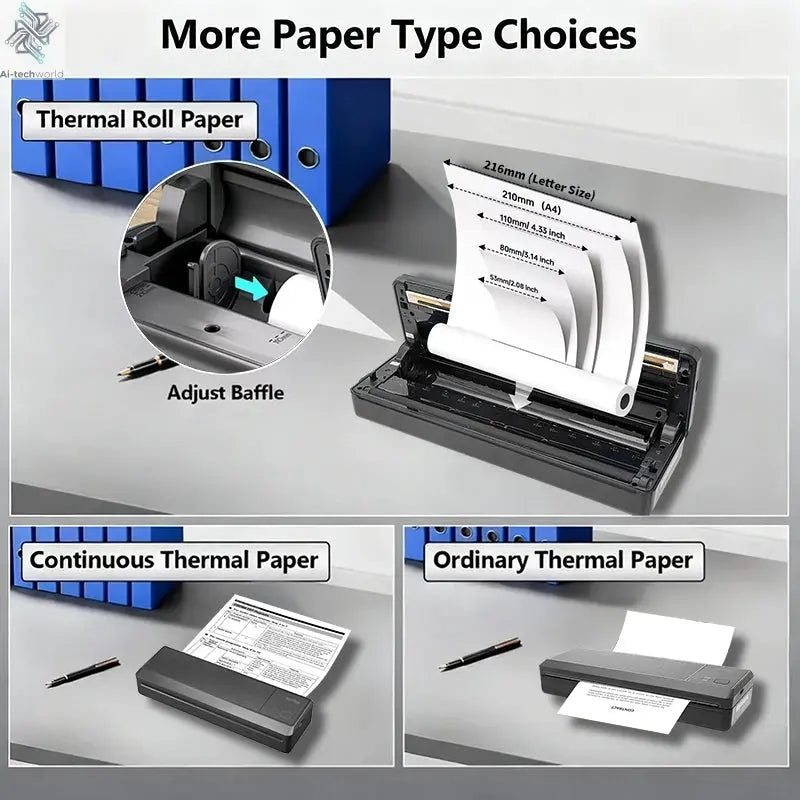Portable Printers Wireless Bluetooth Thermal Printer Supports 8.5" X 11" Letter, Inkless Printer Compatible with Phone Laptop Ai-TechWorld 