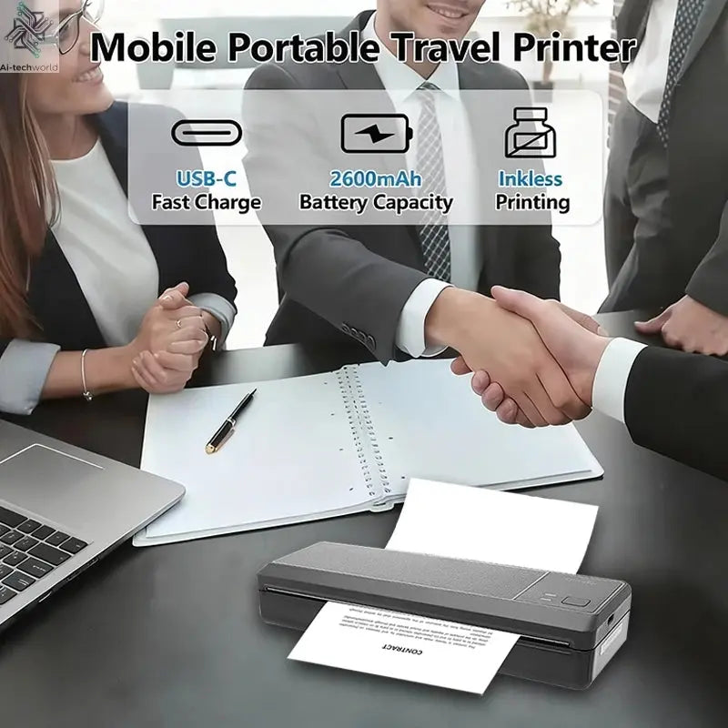Portable Printers Wireless Bluetooth Thermal Printer Supports 8.5" X 11" Letter, Inkless Printer Compatible with Phone Laptop Ai-TechWorld 