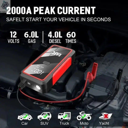 Power Bank 2000A/600A 12V Car Battery Jump Starter Portable Charger Petrol Diesel Auto Starting Device Booster Emergency Starter Ai-TechWorld 