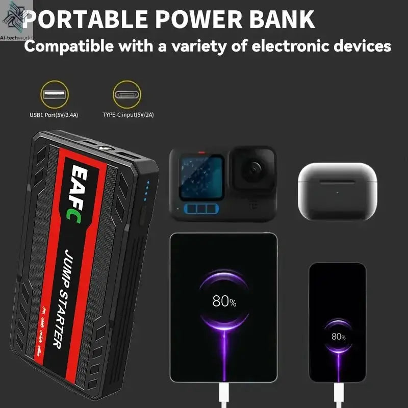Power Bank 2000A/600A 12V Car Battery Jump Starter Portable Charger Petrol Diesel Auto Starting Device Booster Emergency Starter Ai-TechWorld 