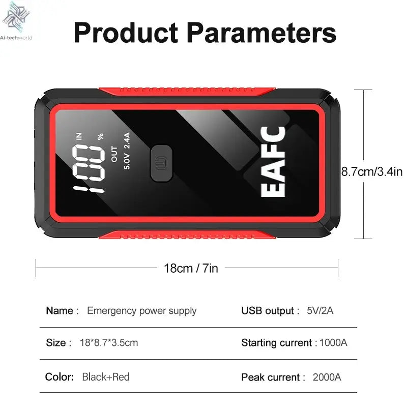 Power Bank 2000A/600A 12V Car Battery Jump Starter Portable Charger Petrol Diesel Auto Starting Device Booster Emergency Starter Ai-TechWorld 