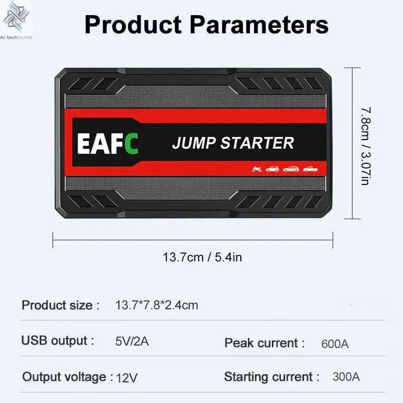 Power Bank 2000A/600A 12V Car Battery Jump Starter Portable Charger Petrol Diesel Auto Starting Device Booster Emergency Starter Ai-TechWorld 