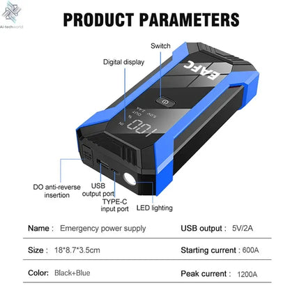 Power Bank 2000A/600A 12V Car Battery Jump Starter Portable Charger Petrol Diesel Auto Starting Device Booster Emergency Starter Ai-TechWorld 