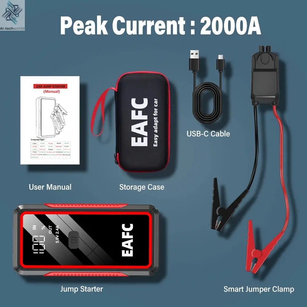 Power Bank 2000A/600A 12V Car Battery Jump Starter Portable Charger Petrol Diesel Auto Starting Device Booster Emergency Starter Ai-TechWorld 