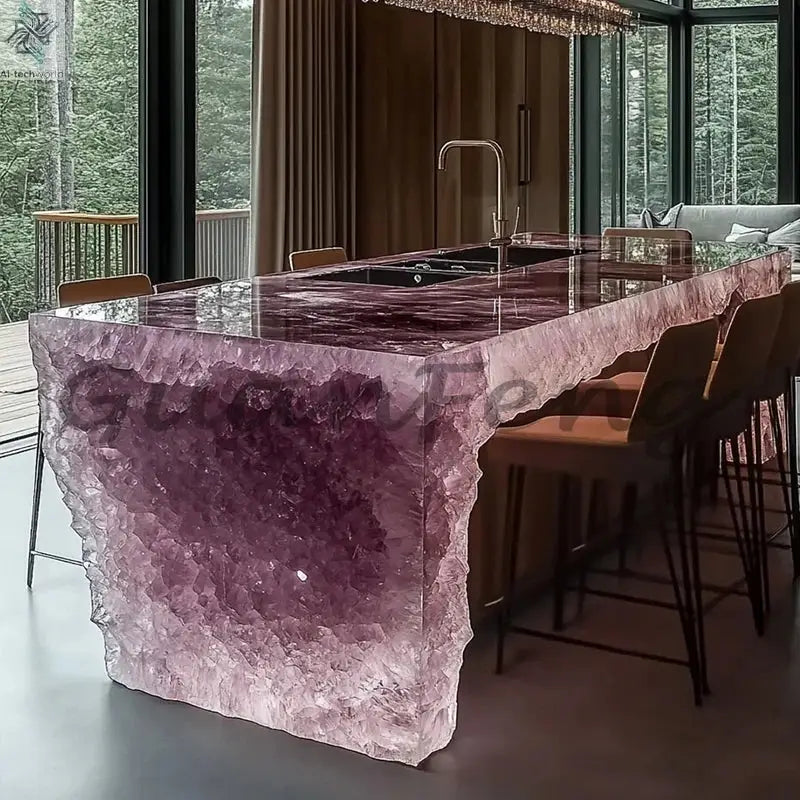 Premium Light Luxury Transparent Resin Hotel Front Desk Restaurant Villa Kitchen Partition Luminous Crystal Glacier Island Table Ai-TechWorld 
