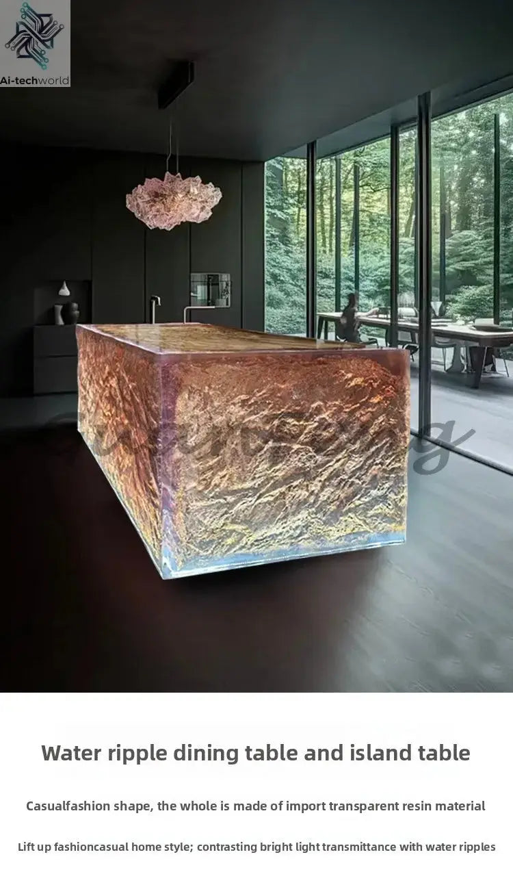 Premium Light Luxury Transparent Resin Hotel Front Desk Restaurant Villa Kitchen Partition Luminous Crystal Glacier Island Table Ai-TechWorld 