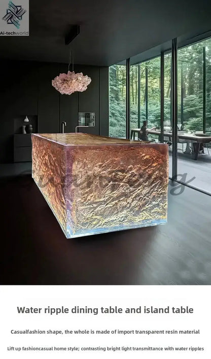 Premium Light Luxury Transparent Resin Hotel Front Desk Restaurant Villa Kitchen Partition Luminous Crystal Glacier Island Table Ai-TechWorld 