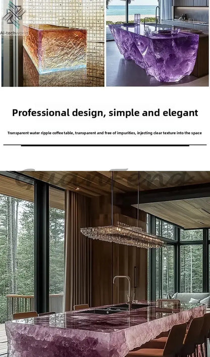 Premium Light Luxury Transparent Resin Hotel Front Desk Restaurant Villa Kitchen Partition Luminous Crystal Glacier Island Table Ai-TechWorld 