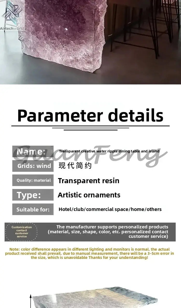 Premium Light Luxury Transparent Resin Hotel Front Desk Restaurant Villa Kitchen Partition Luminous Crystal Glacier Island Table Ai-TechWorld 