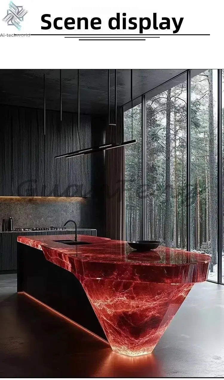 Premium Light Luxury Transparent Resin Hotel Front Desk Restaurant Villa Kitchen Partition Luminous Crystal Glacier Island Table Ai-TechWorld 