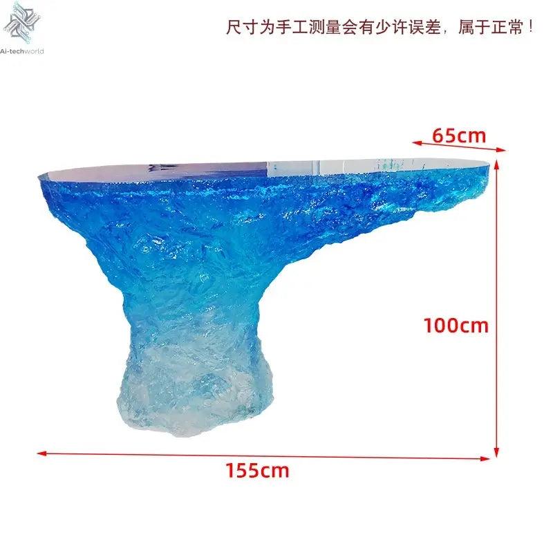 Premium Light Luxury Transparent Resin Hotel Front Desk Restaurant Villa Kitchen Partition Luminous Crystal Glacier Island Table Ai-TechWorld 