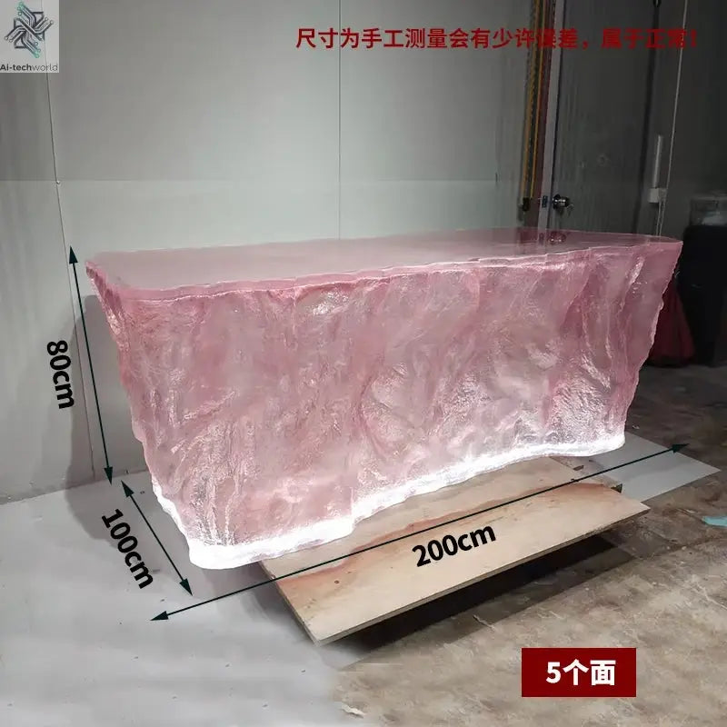 Premium Light Luxury Transparent Resin Hotel Front Desk Restaurant Villa Kitchen Partition Luminous Crystal Glacier Island Table Ai-TechWorld 