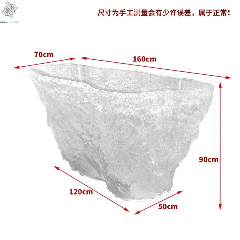 Premium Light Luxury Transparent Resin Hotel Front Desk Restaurant Villa Kitchen Partition Luminous Crystal Glacier Island Table Ai-TechWorld 