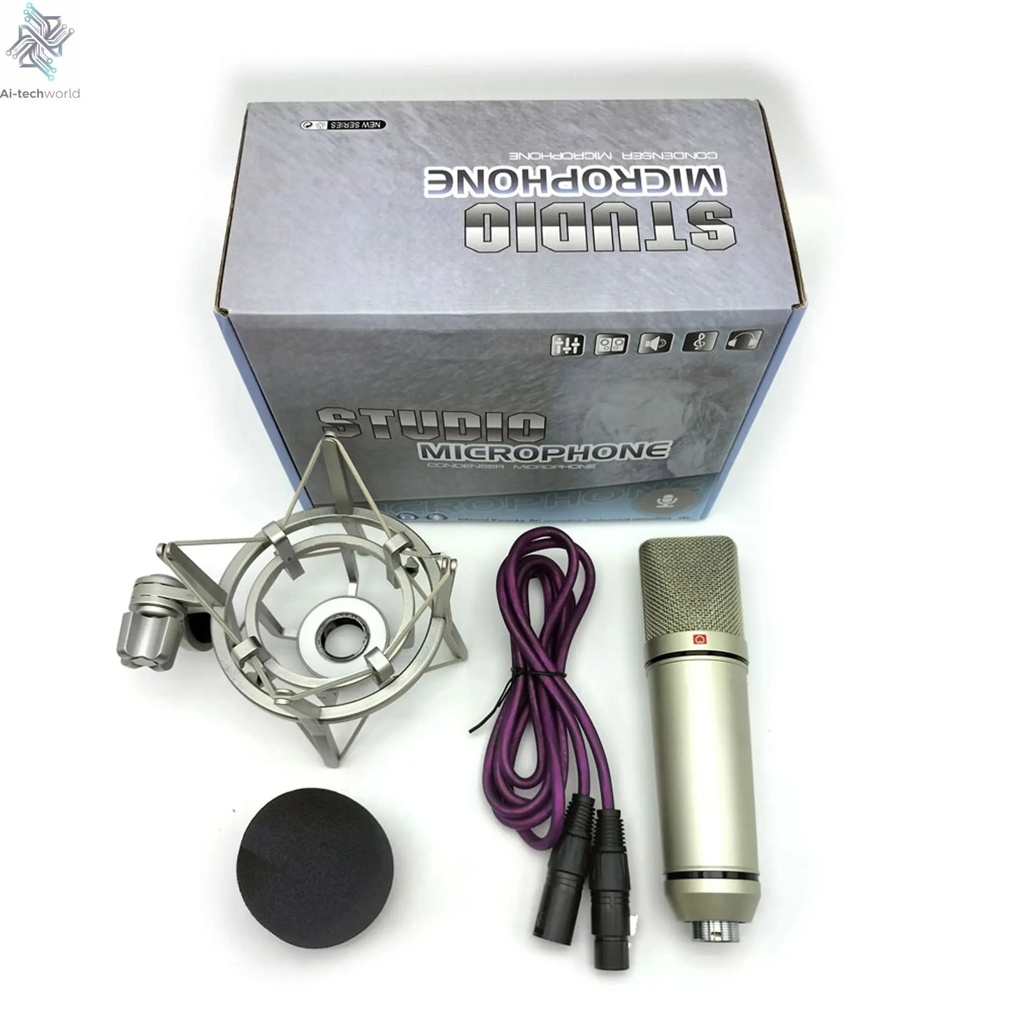Professional Studio Condenser Microphone PC Computer Laptop Mic Singing Karaoke Streaming Wired Pro Microphn Mike Sound Mikrofon Ai-TechWorld 