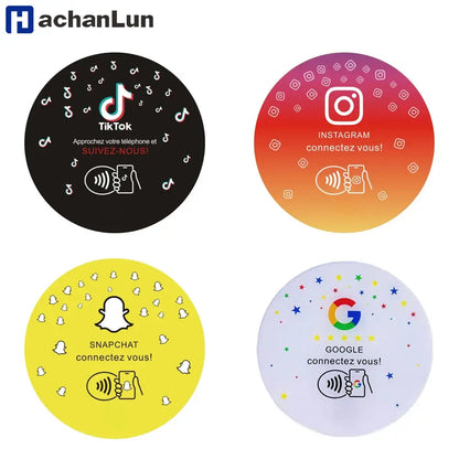 Programmable Glue Card Google 13.56Mhz Round Card NFC Ntg215 Google Review Display Round Patch Card Holder with Adhesive Backing Ai-TechWorld 