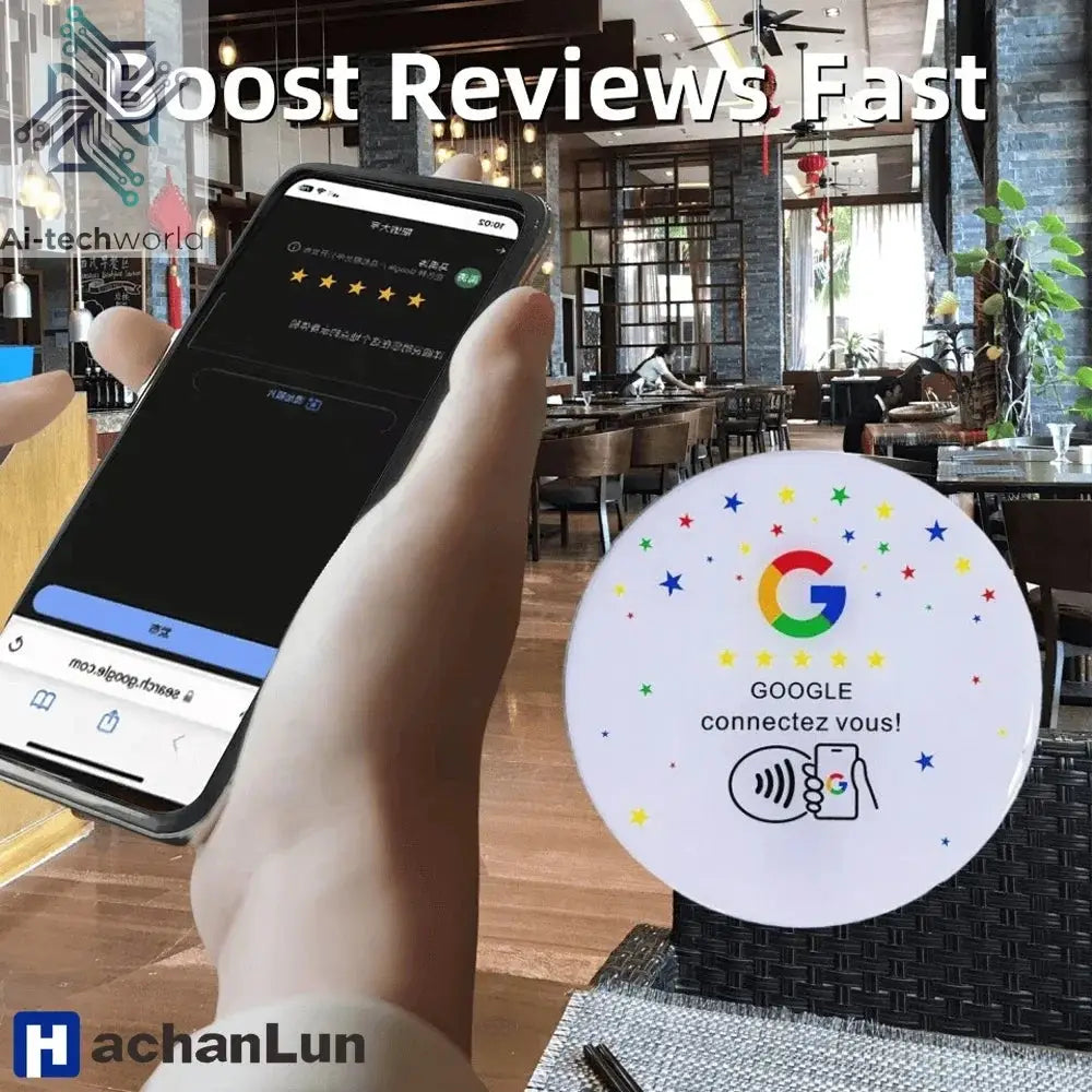 Programmable Glue Card Google 13.56Mhz Round Card NFC Ntg215 Google Review Display Round Patch Card Holder with Adhesive Backing Ai-TechWorld 
