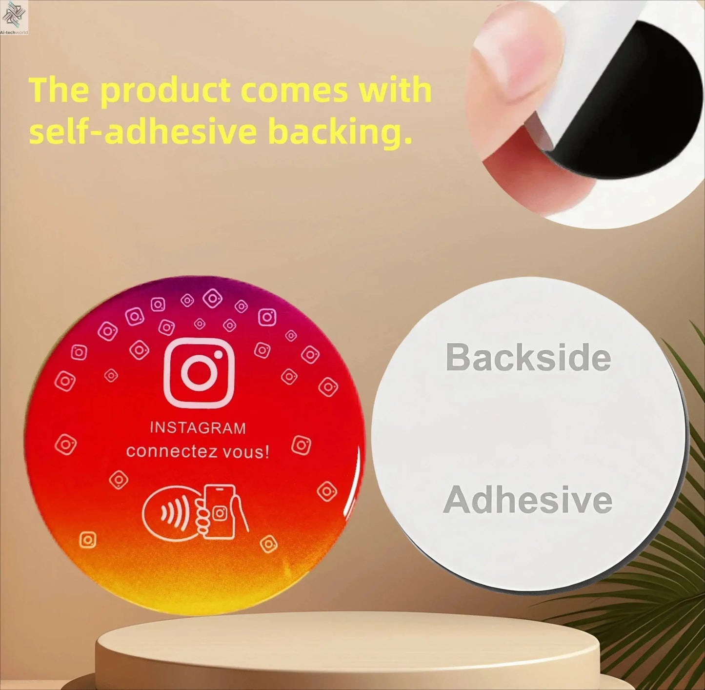 Programmable Glue Card Google 13.56Mhz Round Card NFC Ntg215 Google Review Display Round Patch Card Holder with Adhesive Backing Ai-TechWorld 