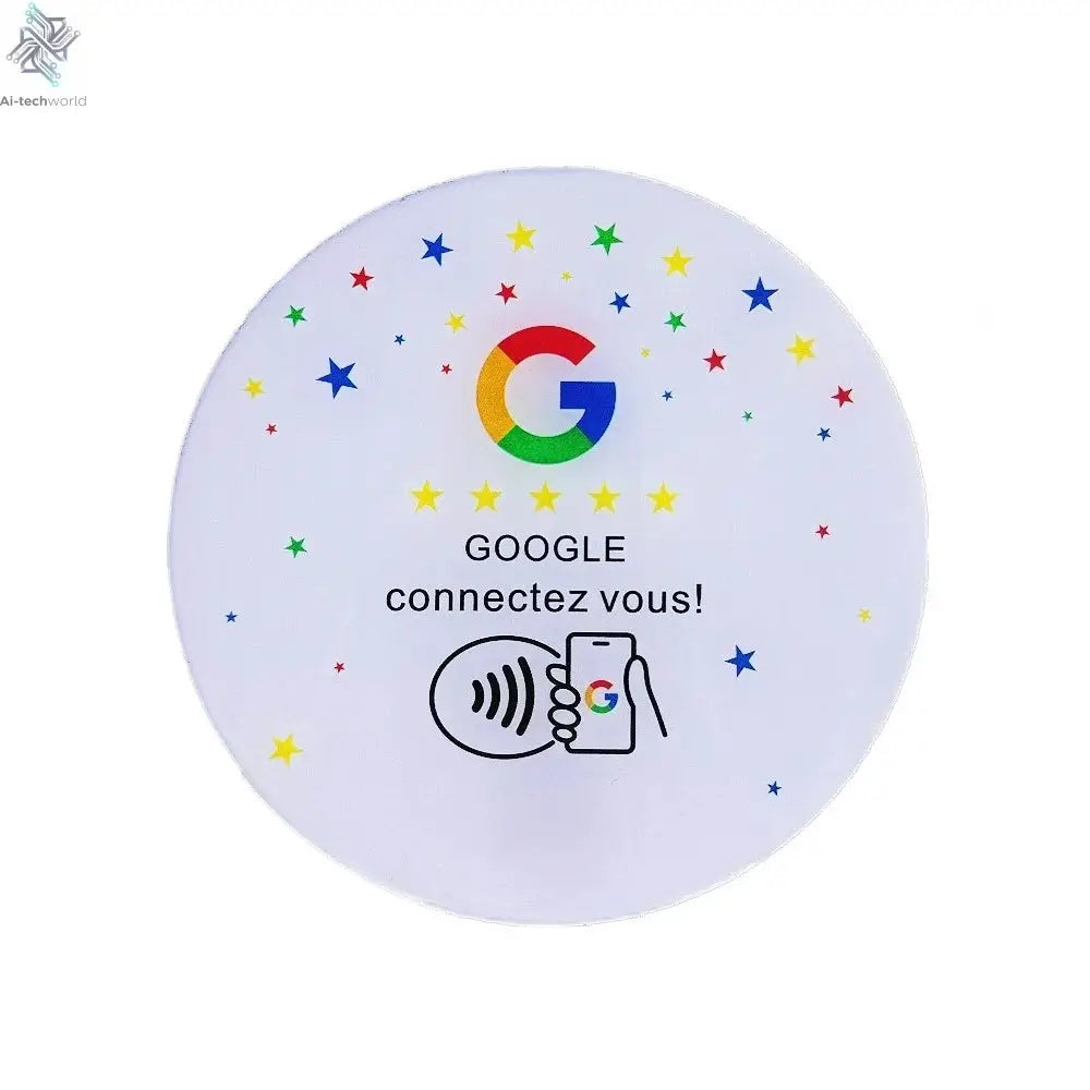 Programmable Glue Card Google 13.56Mhz Round Card NFC Ntg215 Google Review Display Round Patch Card Holder with Adhesive Backing Ai-TechWorld 