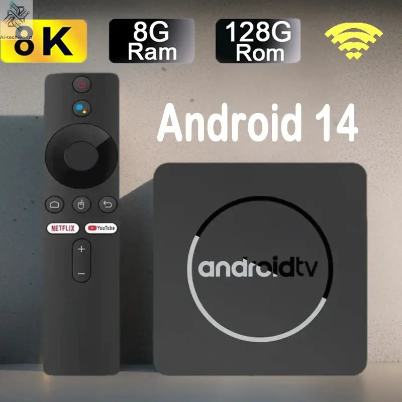 Q10 Android14 8K HDR10+ Smart TV Box Allwinner H313 128G Dual Wifi BT5.0 Set Top Box Media Player with Google Voice Assistant Ai-TechWorld 