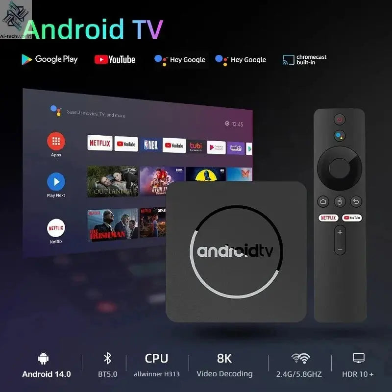 Q10 Android14 8K HDR10+ Smart TV Box Allwinner H313 128G Dual Wifi BT5.0 Set Top Box Media Player with Google Voice Assistant Ai-TechWorld 