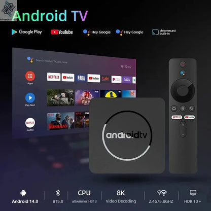 Q10 Android14 8K HDR10+ Smart TV Box Allwinner H313 128G Dual Wifi BT5.0 Set Top Box Media Player with Google Voice Assistant Ai-TechWorld 
