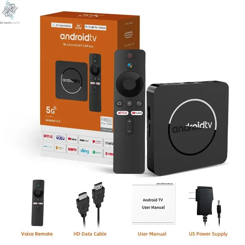 Q10 Android14 8K HDR10+ Smart TV Box Allwinner H313 128G Dual Wifi BT5.0 Set Top Box Media Player with Google Voice Assistant Ai-TechWorld 