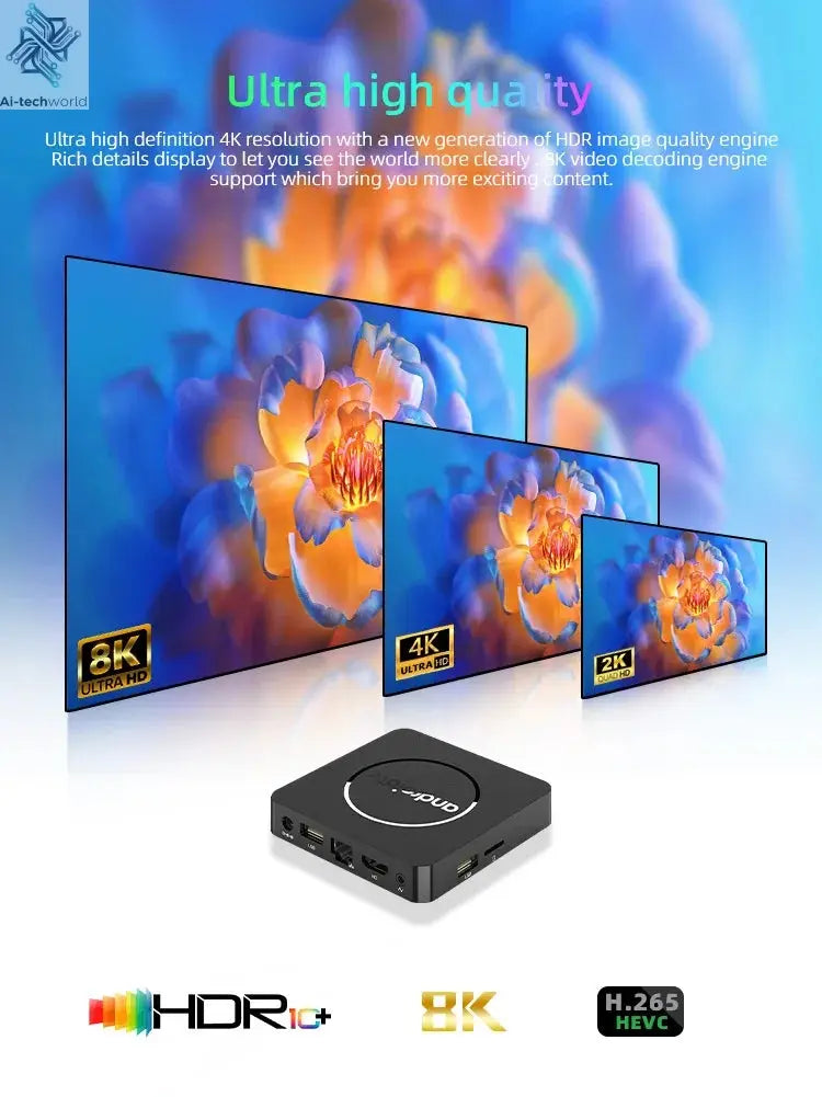 Q10 Android14 8K HDR10+ Smart TV Box Allwinner H313 128G Dual Wifi BT5.0 Set Top Box Media Player with Google Voice Assistant Ai-TechWorld 