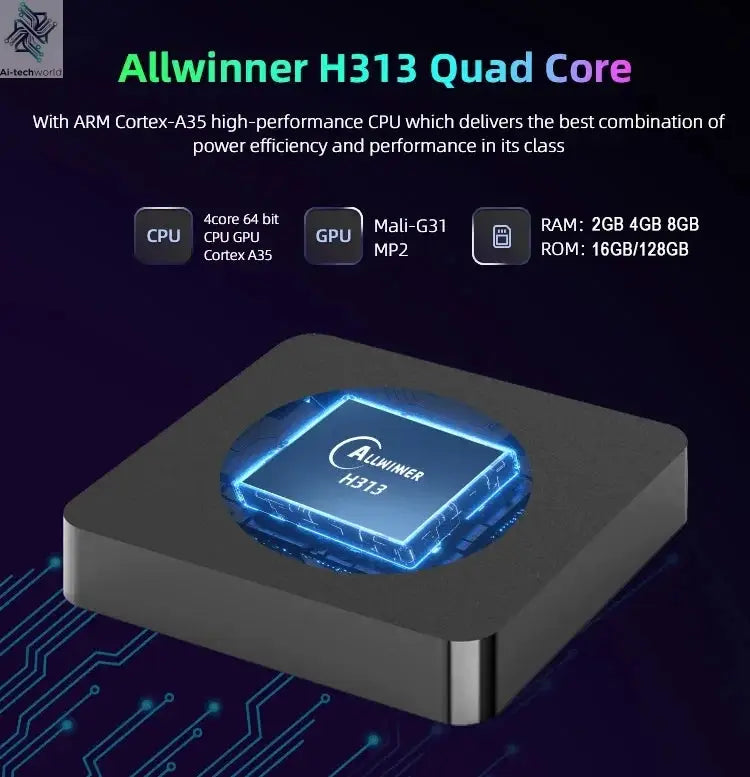 Q10 Android14 8K HDR10+ Smart TV Box Allwinner H313 128G Dual Wifi BT5.0 Set Top Box Media Player with Google Voice Assistant Ai-TechWorld 
