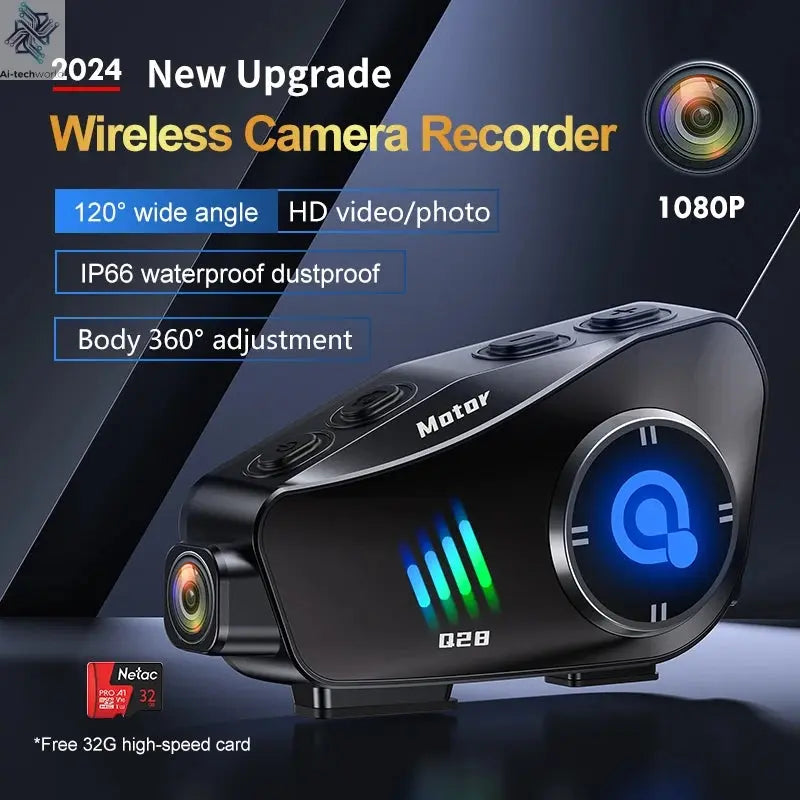 Q28 Motorcycle Helmet Headset Bluetooth Hands Free Call Waterproof Heaphone Wireless 1080P Video Dashcam TF Card as gift Ai-TechWorld 